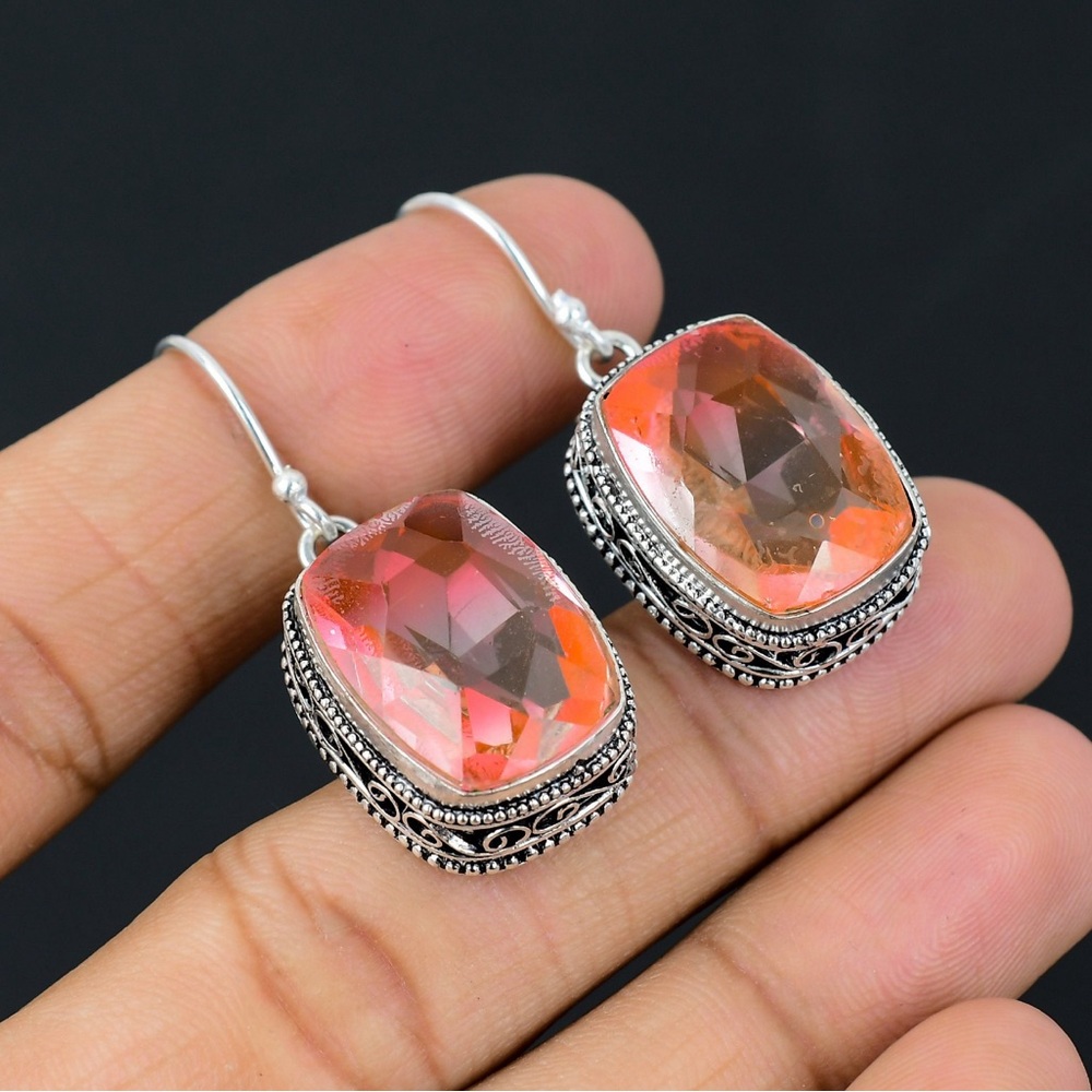 Top-quality Bicolor Tourmaline Gemstone Earrings Wrapped in 925 Sterling Silver